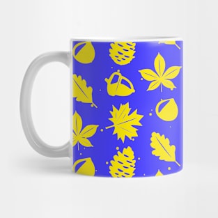 Yellow Graphic Nature Pattern on Blue Background Mug